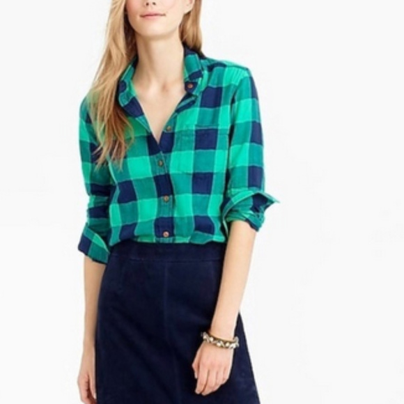 J. Crew Tops - J. Crew Green and blue buffalo plaid shirt Size 8